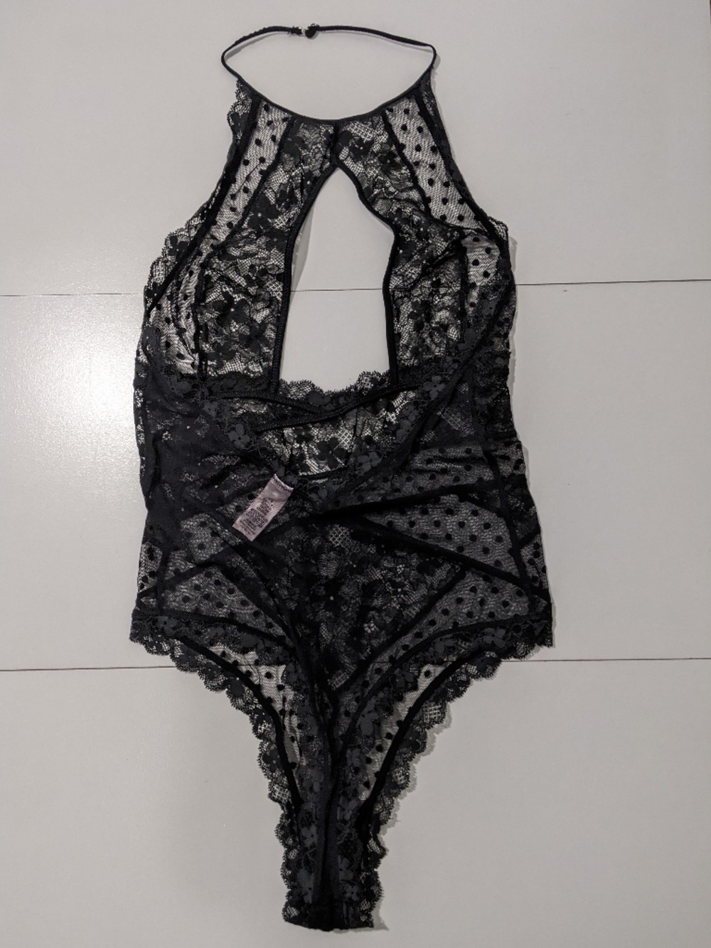 VS Black Floral Polka Dot Lace Teddy